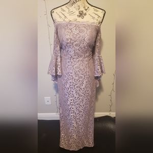 Formal Lace Off Shoulder Bell Sleeve Gown Iris Color Sz 6